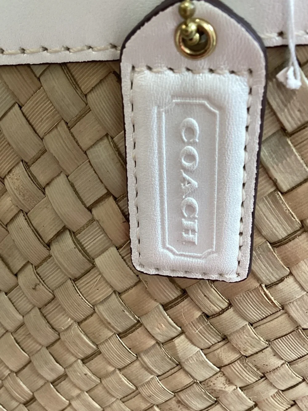 Coach White Leather Suede and Natural Woven Straw Tote with Gold Hardware - Picture 4 of 15